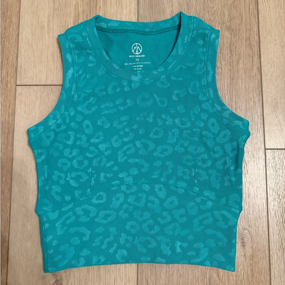 Workout Tank Top in Teal with Subtle Leopard Print